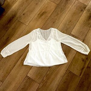 Women's 2 Piece Cottagecore Long Sleeve Sheer White‎ Top w Babydoll Vibe Size L